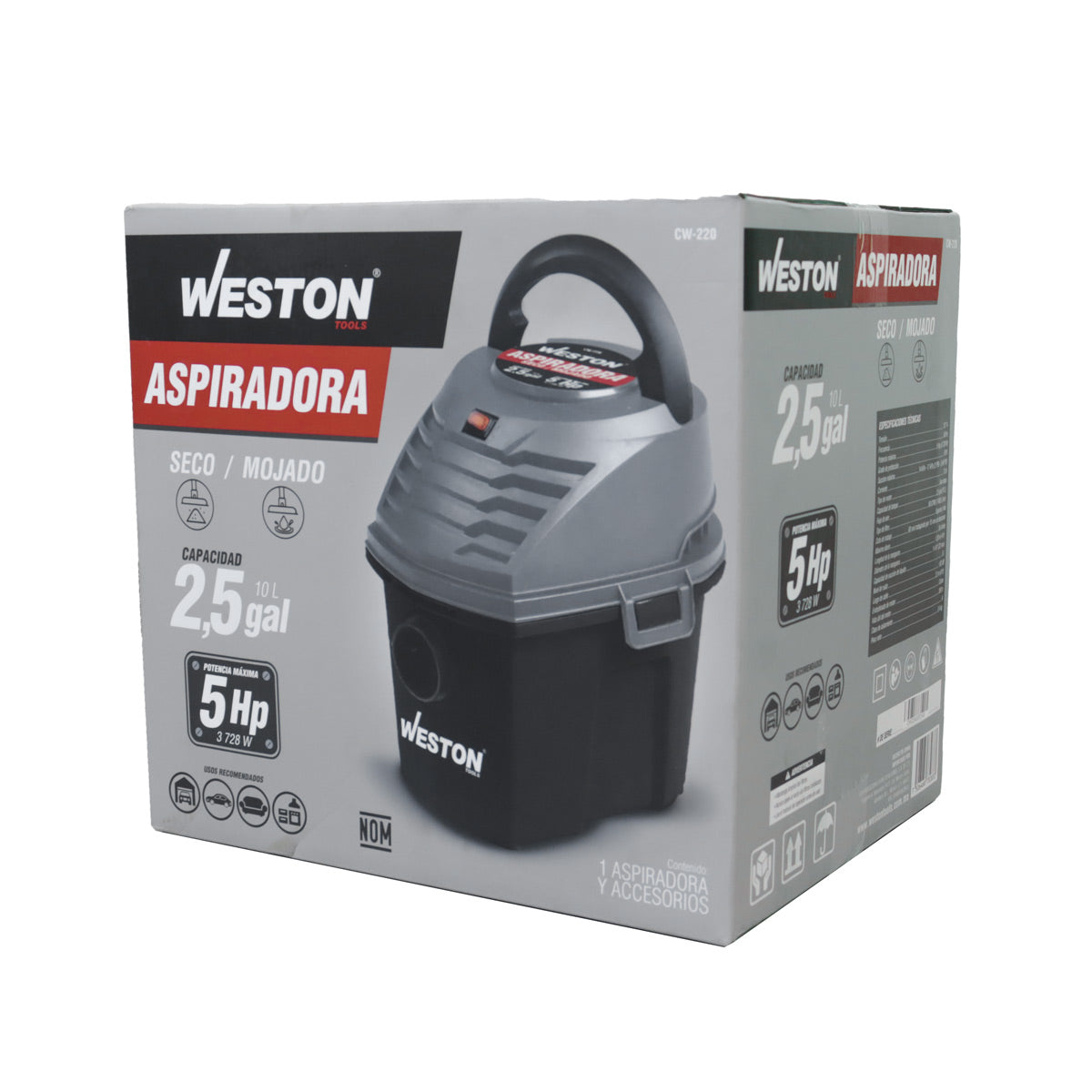 ASPIRADORA MOJADO/SECO 2.5GAL (10 L) 5HP 127V Mod. CW-220