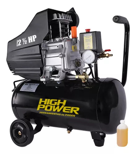 Compresor De Aire Electrico High Power Com-2518 Accesorio 25 Lts 2hp 135 L/min Color Negro Fase Eléctrica Monofásica