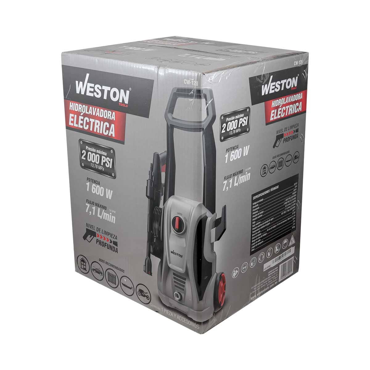 HIDROLAVADORA ELECTRICA 7.1 L/MIN 2000 PSI MARCA WESTON MOD. CW-128