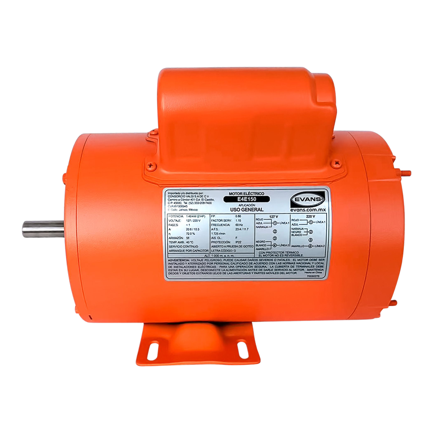 MOTOR USO GENERAL 1.5HP 4 POLOS EVANS E4E150